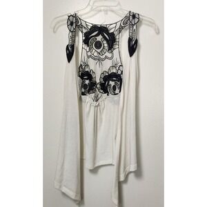 Body Central Racer‎ Back Waterfall Open Cardigan White Black Lace Sleeveless Sm